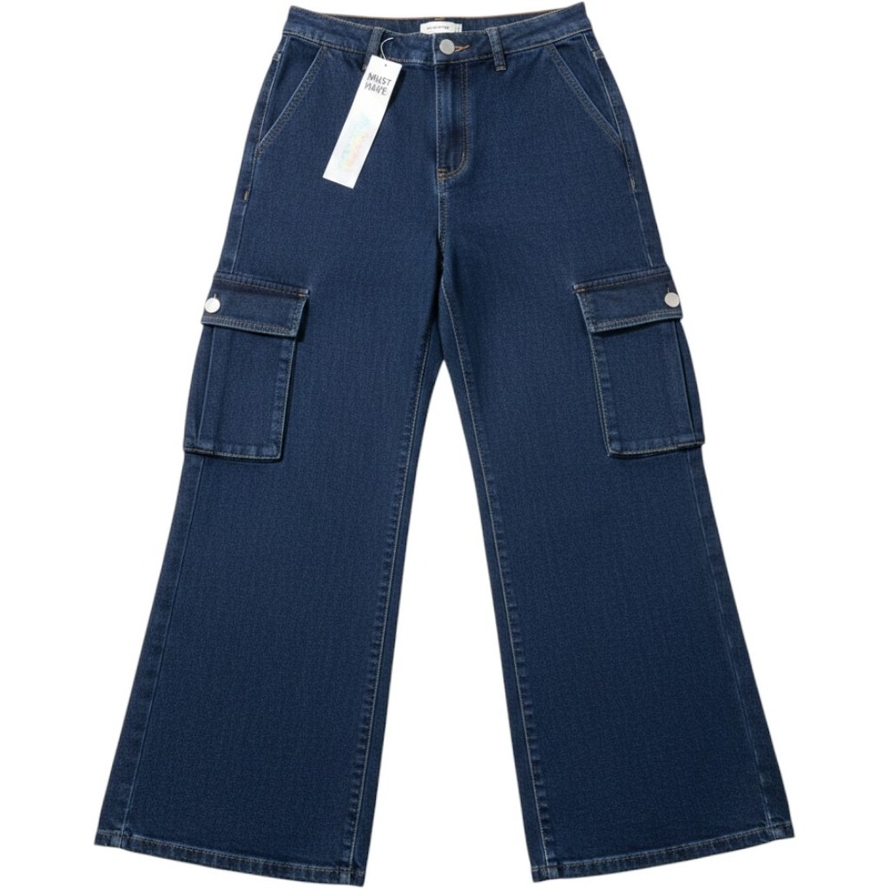 Tinseltown‎ High Waist Wide Leg Cargo Jeans Dark Wash Utility Pants Size 3/26